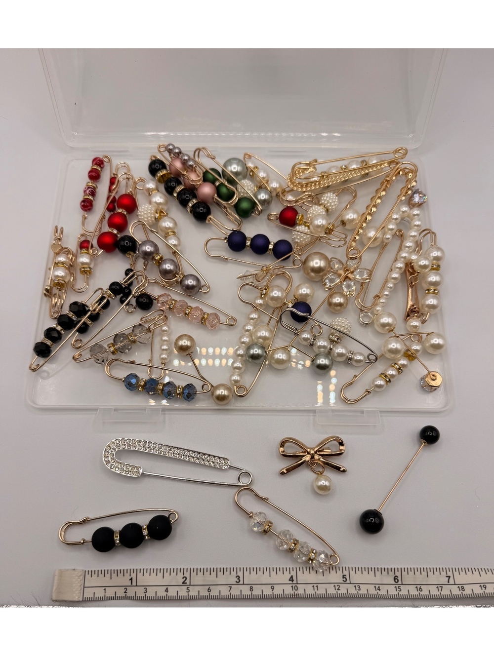 Safety Pin Brooch Lot Faux Pearl Rhinestone Beaded Scarf Pins
